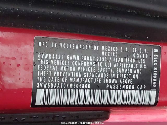 3VW5DAAT0KM506806 Volkswagen Beetle 2.0t Final Edition Se/2.0t Final Edition Sel/2.0t S/2.0t Se