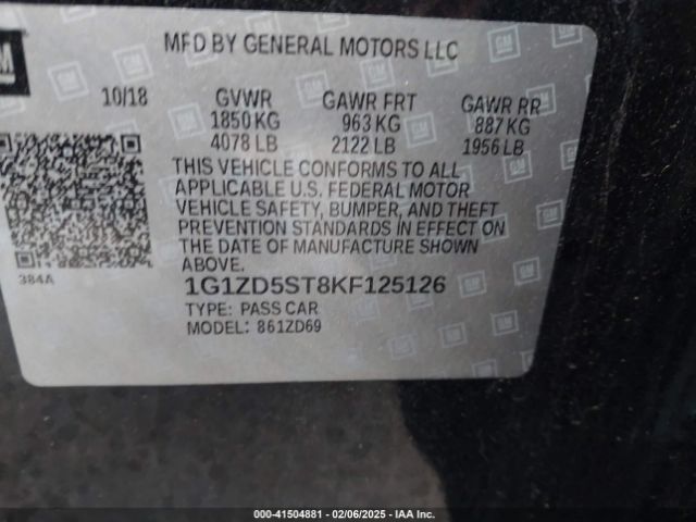 1G1ZD5ST8KF125126 Chevrolet MALIBU LT