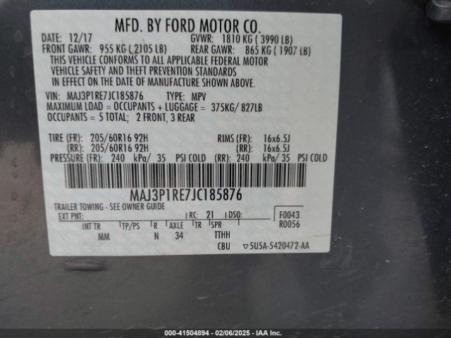 MAJ3P1RE7JC185876 Ford ECOSPORT S