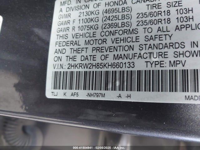 Honda Cr-v Ex-l 2019 2HKRW2H85KH660133 Image 9