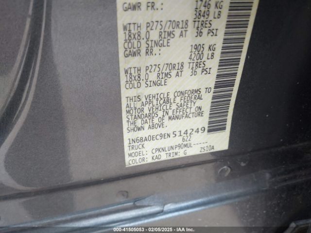 1N6BA0EC9EN514249 Nissan Titan Pro-4x