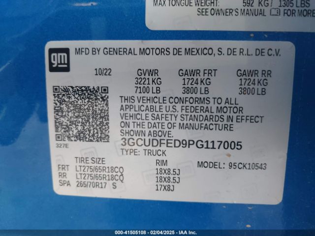 3GCUDFED9PG117005 Chevrolet Silverado 1500 4wd  Short Bed Lt Trail Boss