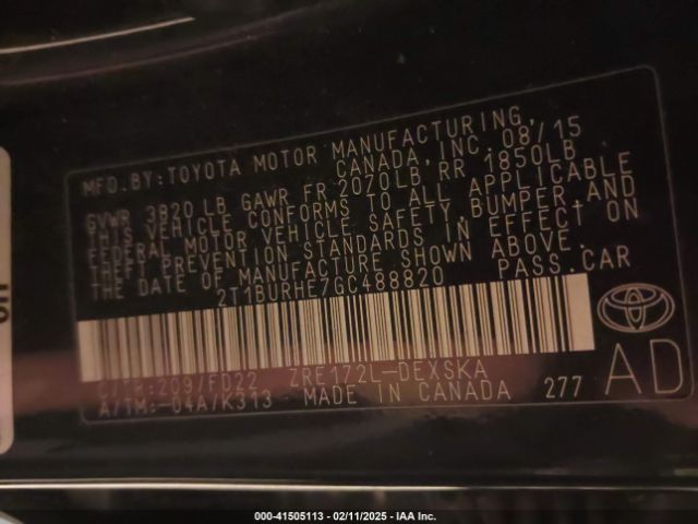 2T1BURHE7GC488820 Toyota Corolla S W/special Edition Pkg