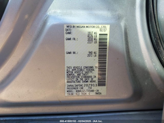 1N4AL3AP3HC207913 Nissan Altima 2.5 S