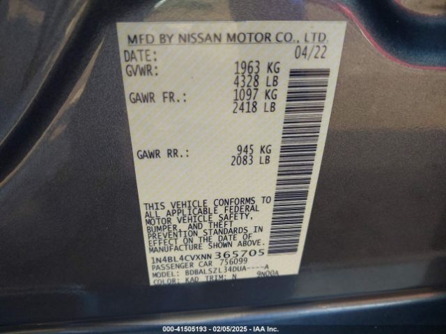 2022 NISSAN ALTIMA 1N4BL4CVXNN365705 Photo 8