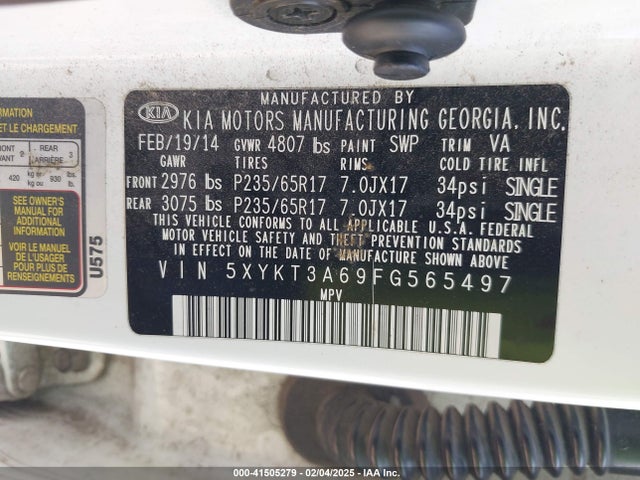 KIA SORENTO LX 2015 5XYKT3A69FG565497 Image 9