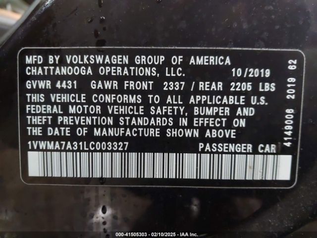 1VWMA7A31LC003327 Volkswagen Passat 2.0t R-line