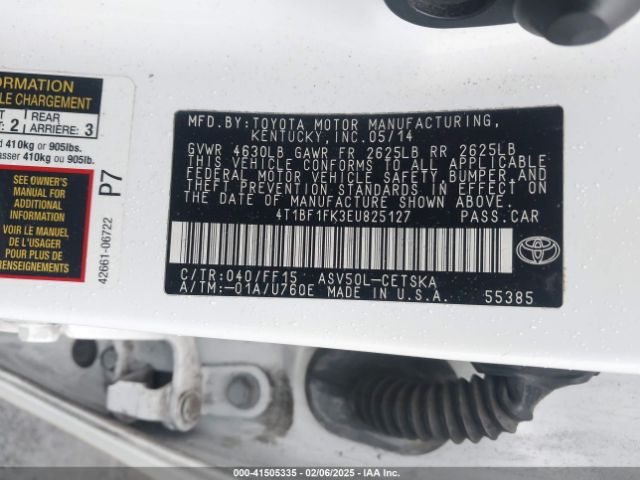 4T1BF1FK3EU825127 Toyota CAMRY SE