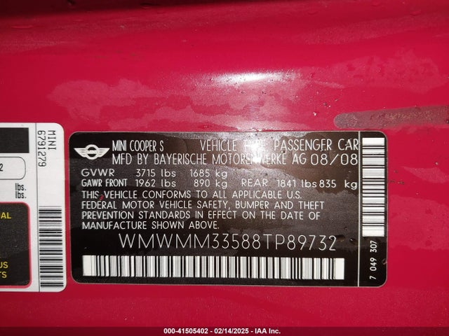 2008 MINI COOPER S CLUBMAN WMWMM33588TP89732 Photo 8