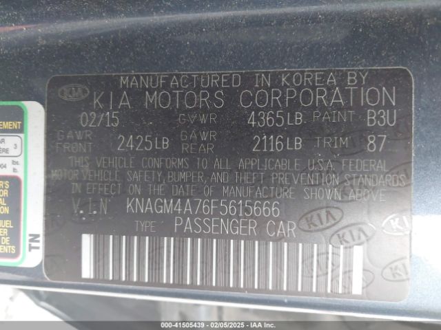 KNAGM4A76F5615666 KIA Optima Lx