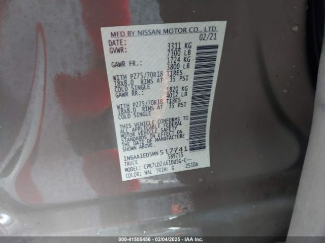 1N6AA1ED5MN517741 Nissan Titan Pro-4x 4x4