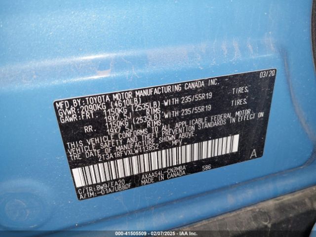 2T3A1RFVXLW113852 Toyota Rav4 Xle Premium