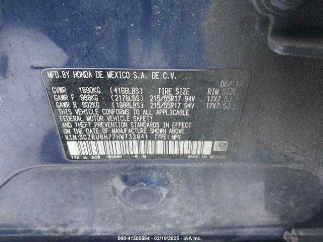 3CZRU6H77HM732841 Honda Hr-v Ex-l