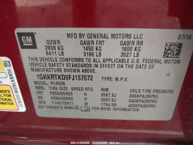 1GKKRTKD9FJ137672 GMC Acadia Denali