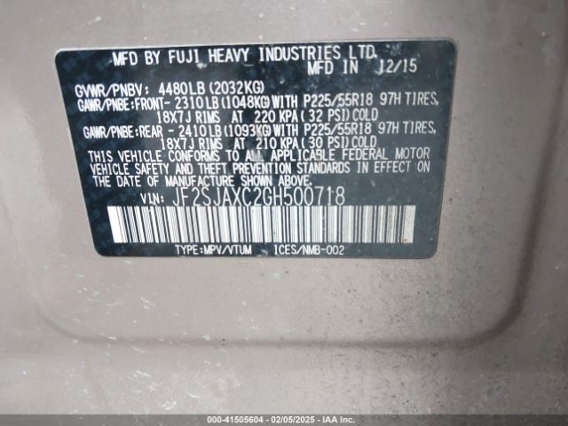 JF2SJAXC2GH500718 Subaru Forester 2.5i Touring