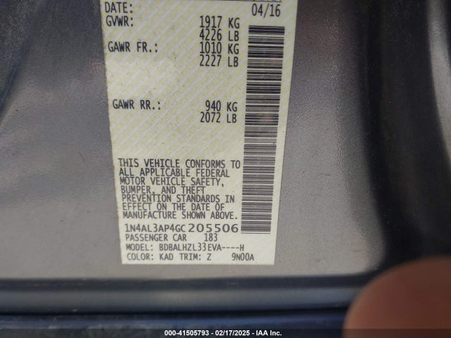 1N4AL3AP4GC205506 Nissan Altima 2.5 Sr