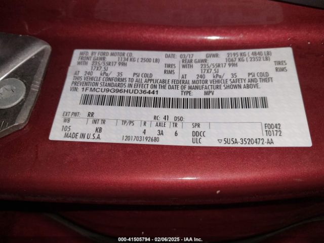1FMCU9G96HUD36441 Ford ESCAPE SE