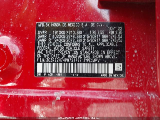 3CZRZ2H74PM721787 Honda Hr-v Awd Ex-l