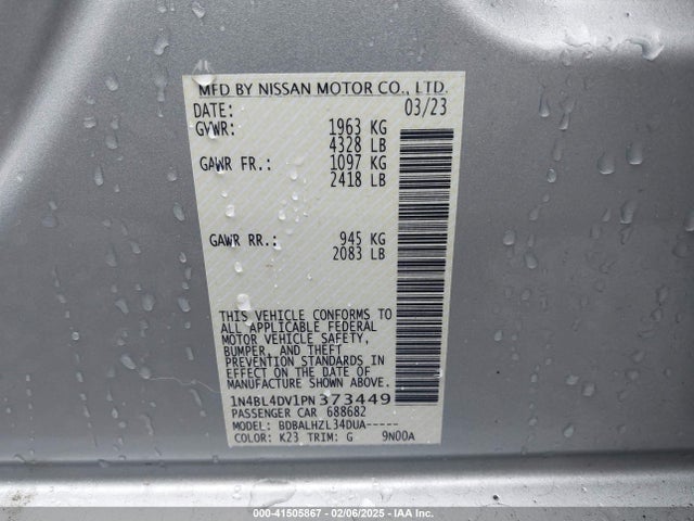 1N4BL4DV1PN373449 Nissan Altima Sv Fwd