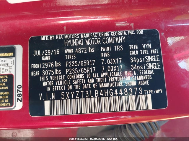 5XYZT3LB4HG448373 Hyundai Santa Fe Sport 2.4l
