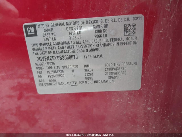 2011 CADILLAC SRX 3GYFNCEY0BS630070 Photo 8