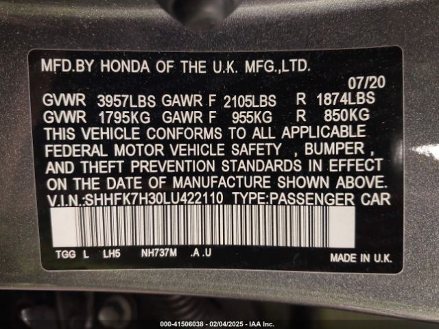 SHHFK7H30LU422110 Honda Civic Lx