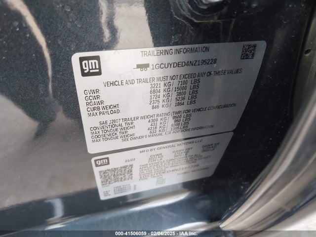 1GCUYDED4NZ195228 Chevrolet Silverado 1500 Ltd 4wd  Short Bed Lt