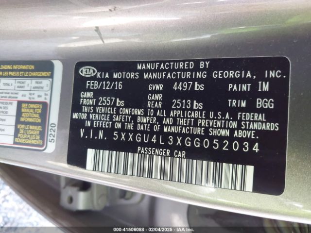 2016 KIA OPTIMA 5XXGU4L3XGG052034 Photo 8