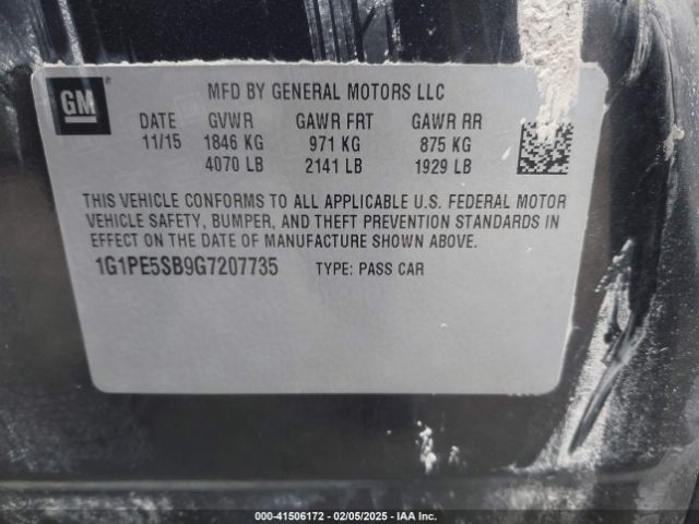 1G1PE5SB9G7207735 Chevrolet Cruze Limited 1lt Auto