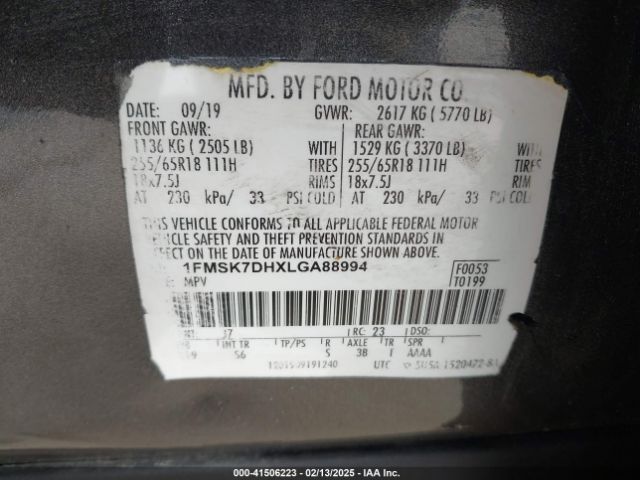 1FMSK7DHXLGA88994 Ford EXPLORER XLT
