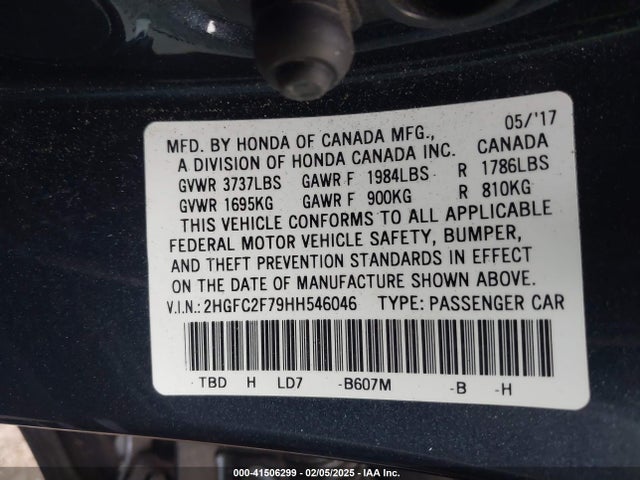 Honda CIVIC EX 2017 2HGFC2F79HH546046 Image 9