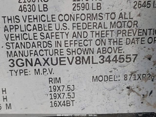 3GNAXUEV8ML344557 Chevrolet Equinox Awd Lt