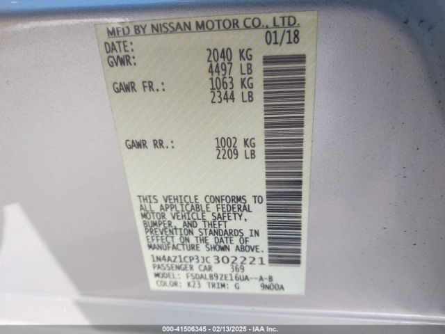 1N4AZ1CP3JC302221 Nissan LEAF S