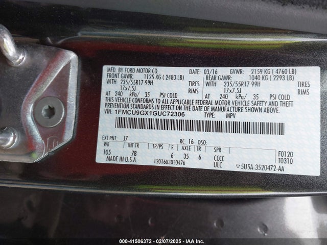 Ford ESCAPE SE 2016 1FMCU9GX1GUC72306 Image 9