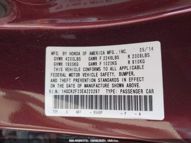 Honda ACCORD LX 2014 1HGCR2F33EA220297 Image 9