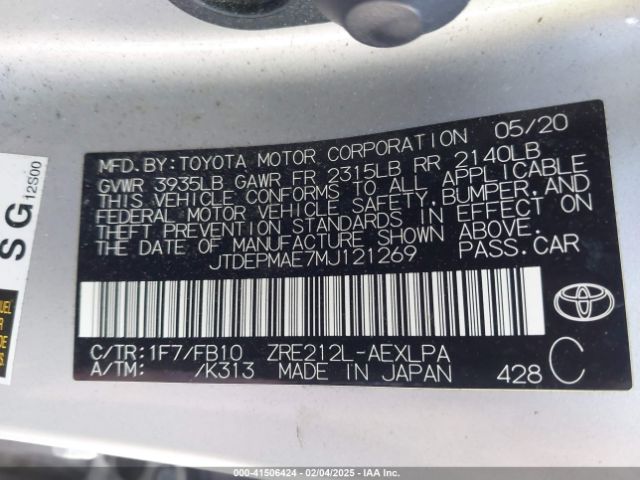 JTDEPMAE7MJ121269 Toyota COROLLA LE