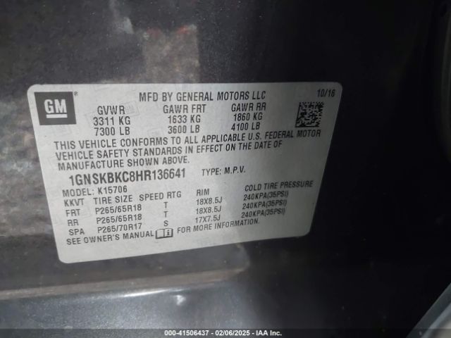 1GNSKBKC8HR136641 Chevrolet Tahoe Lt