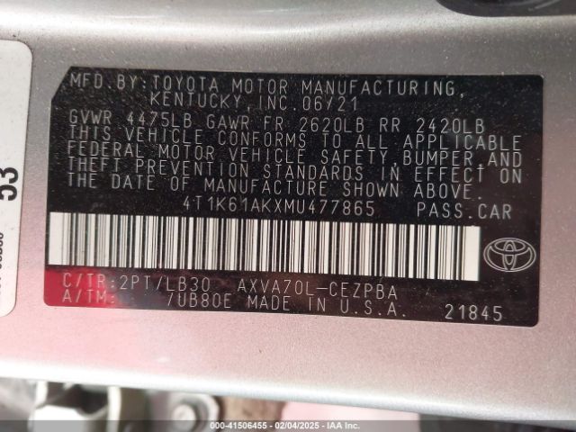 4T1K61AKXMU477865 Toyota CAMRY XSE