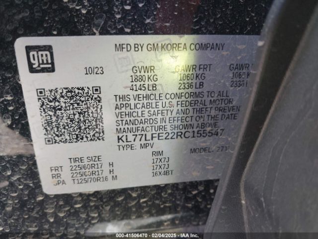 KL77LFE22RC155547 Chevrolet Trax Fwd Sp