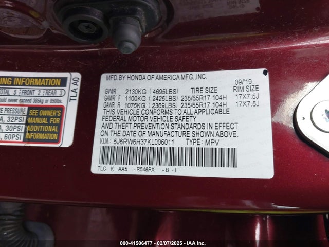Honda CR-V LX 2019 5J6RW6H37KL006011 Image 9
