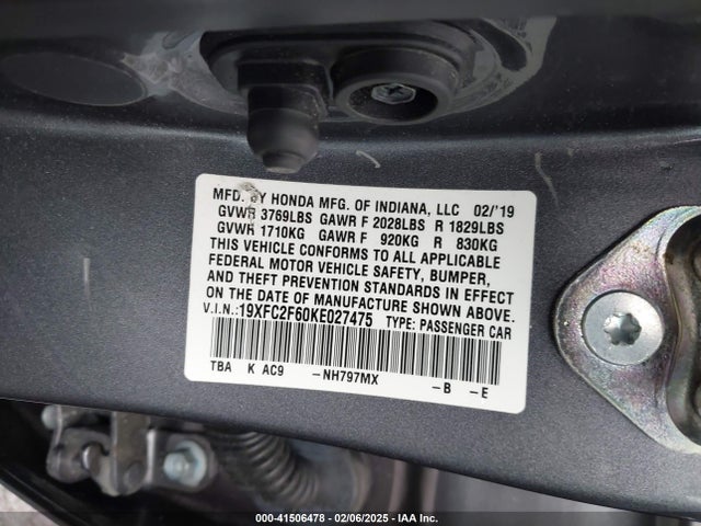 Honda Civic Lx 2019 19XFC2F60KE027475 Image 9