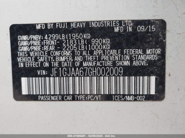 JF1GJAA67GH002009 Subaru Impreza 2.0i