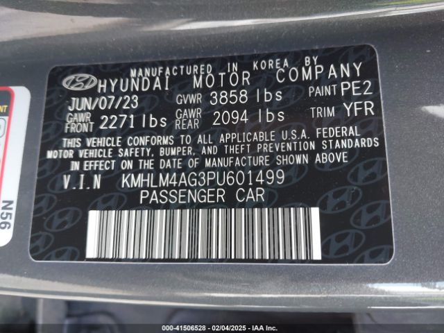 KMHLM4AG3PU601499 Hyundai ELANTRA SEL