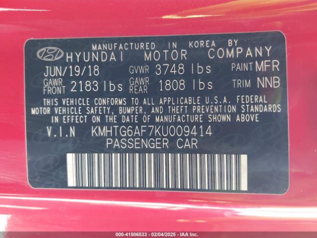 KMHTG6AF7KU009414 Hyundai Veloster 2.0 Premium