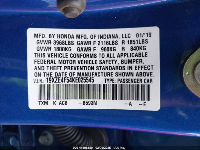 2019 HONDA INSIGHT 19XZE4F54KE025545 Photo 8