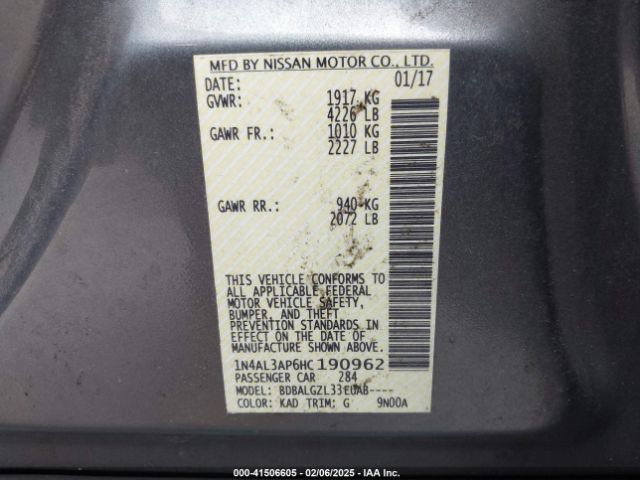 1N4AL3AP6HC190962 Nissan Altima 2.5 S