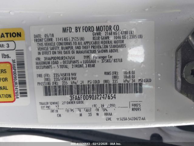 3FA6P0D90JR247654 Ford Fusion Titanium