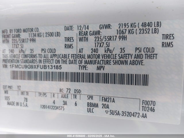 1FMCU9G9XFUB13185 Ford ESCAPE SE