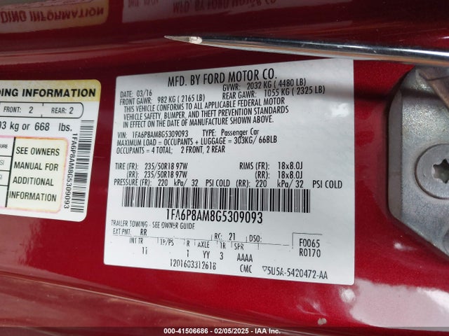Ford Mustang V6 2016 1FA6P8AM8G5309093 Image 8