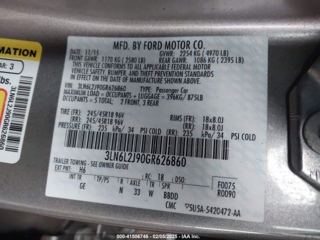 3LN6L2J90GR626860 Lincoln MKZ